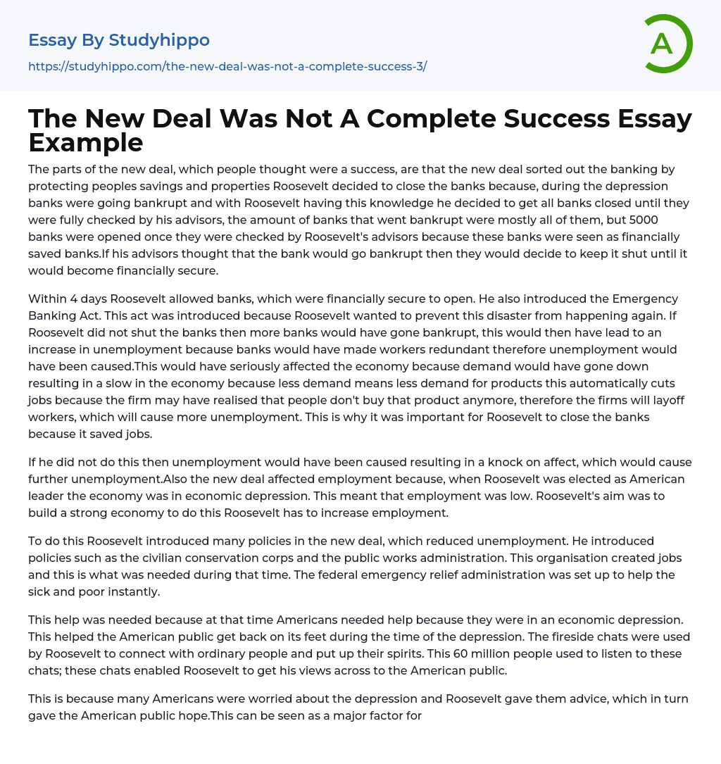 The New Deal Was Not A Complete Success Essay Example