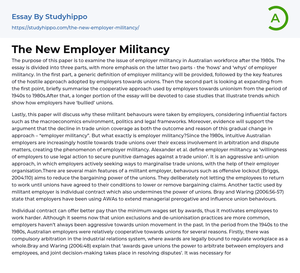 The New Employer Militancy Essay Example