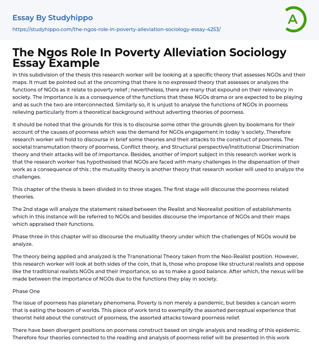 The Ngos Role In Poverty Alleviation Sociology Essay Example