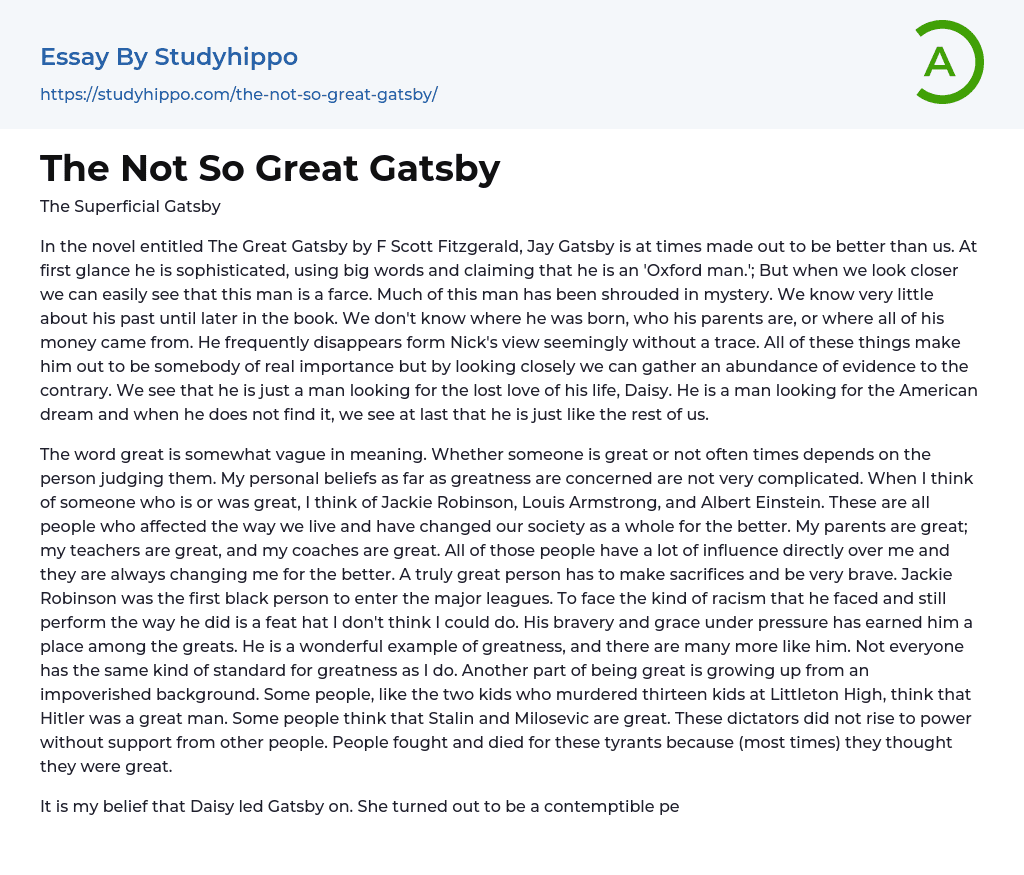 The Not So Great Gatsby Essay Example