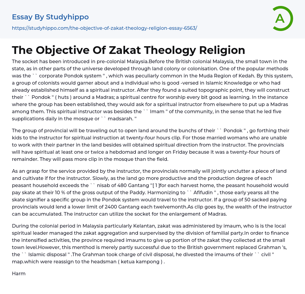 The Objective Of Zakat Theology Religion Essay Example