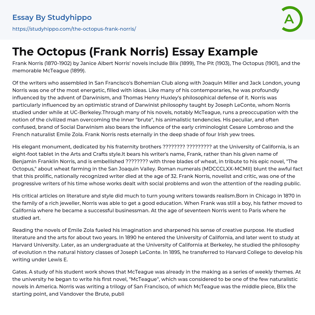 The Octopus (Frank Norris) Essay Example