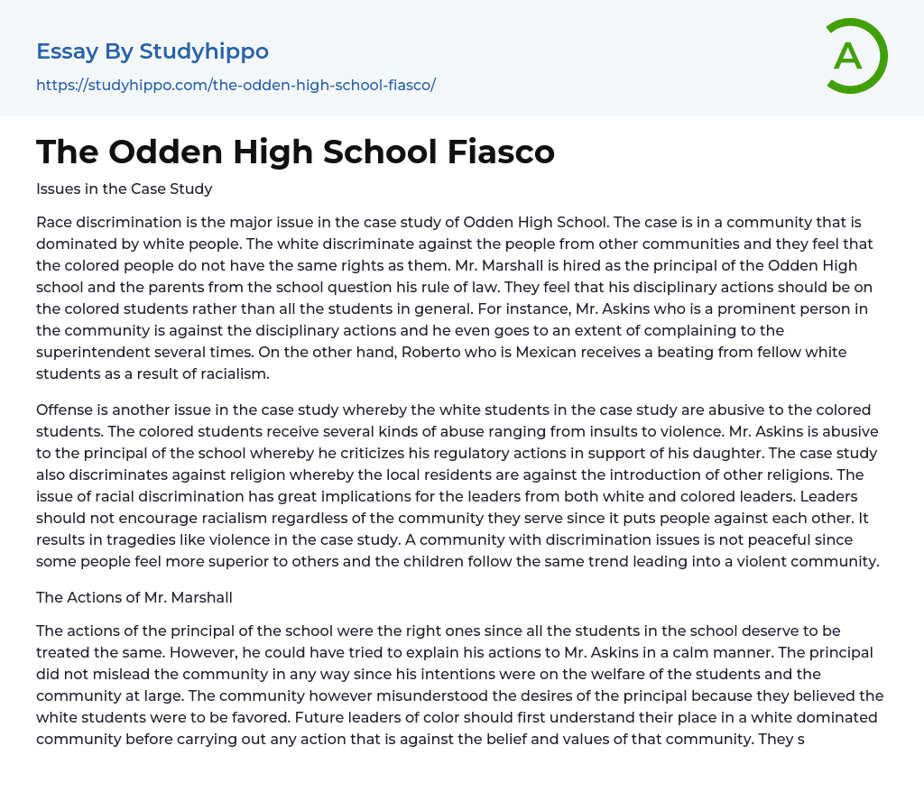 The Odden High School Fiasco Essay Example