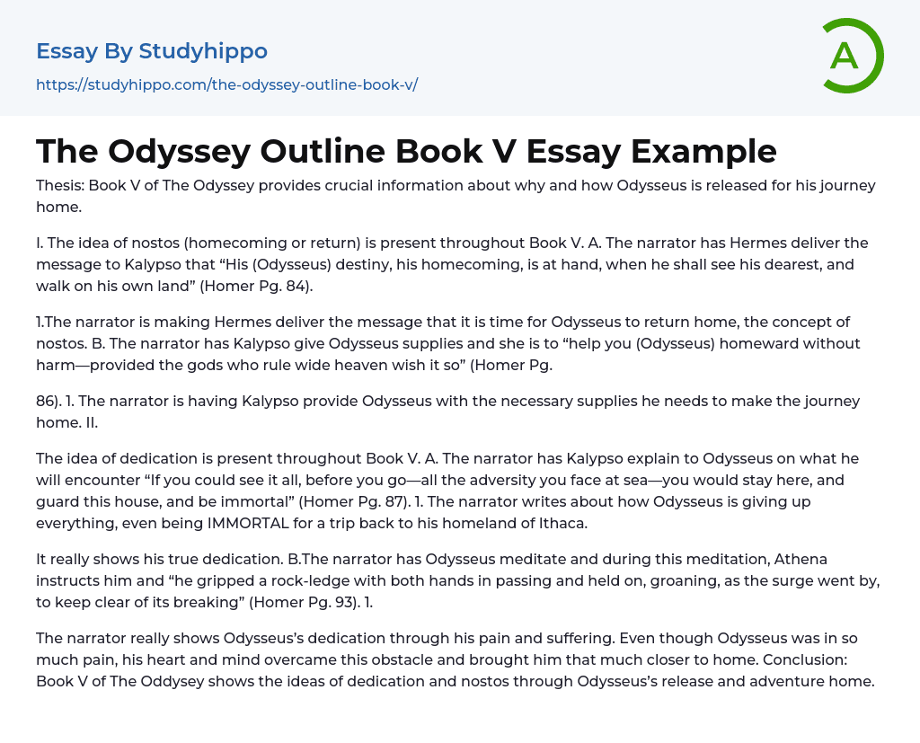 The Odyssey Outline Book V Essay Example