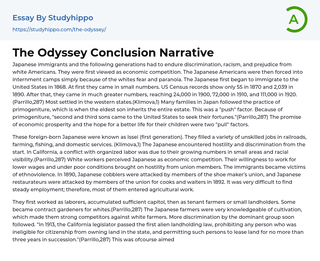 The Odyssey Conclusion Narrative Essay Example
