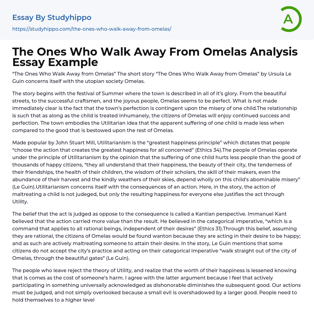 The Ones Who Walk Away From Omelas Analysis Essay Example