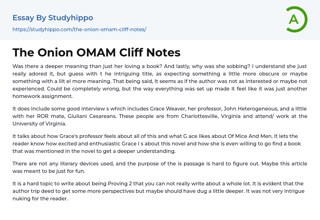 The Onion OMAM Cliff Notes Essay Example