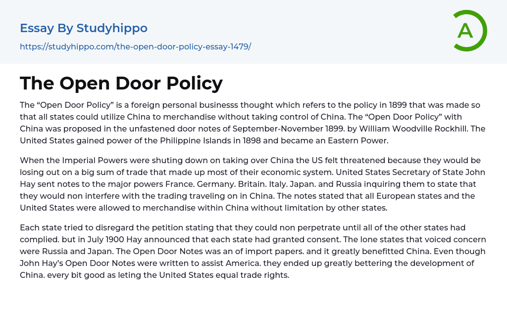 The Open Door Policy Essay Example