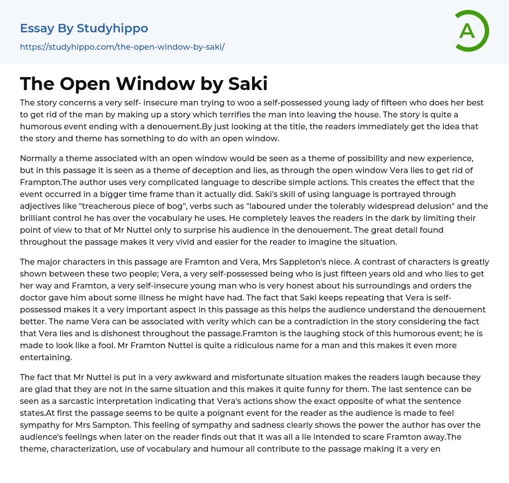 The Open Window by Saki Essay Example