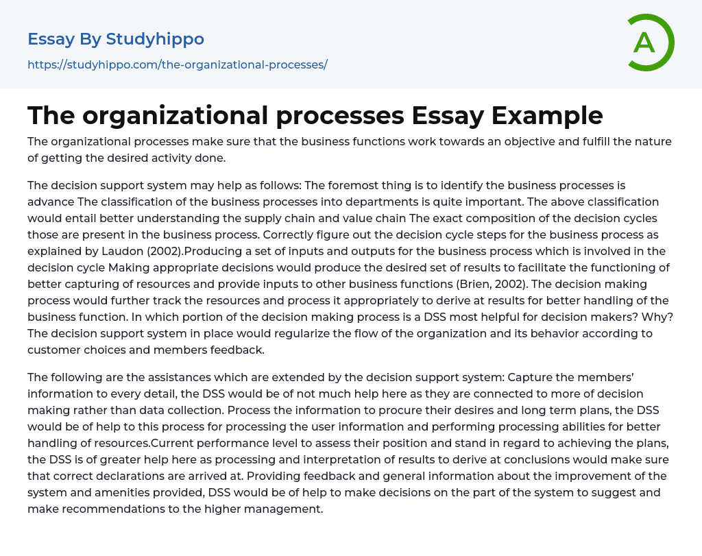 The organizational processes Essay Example
