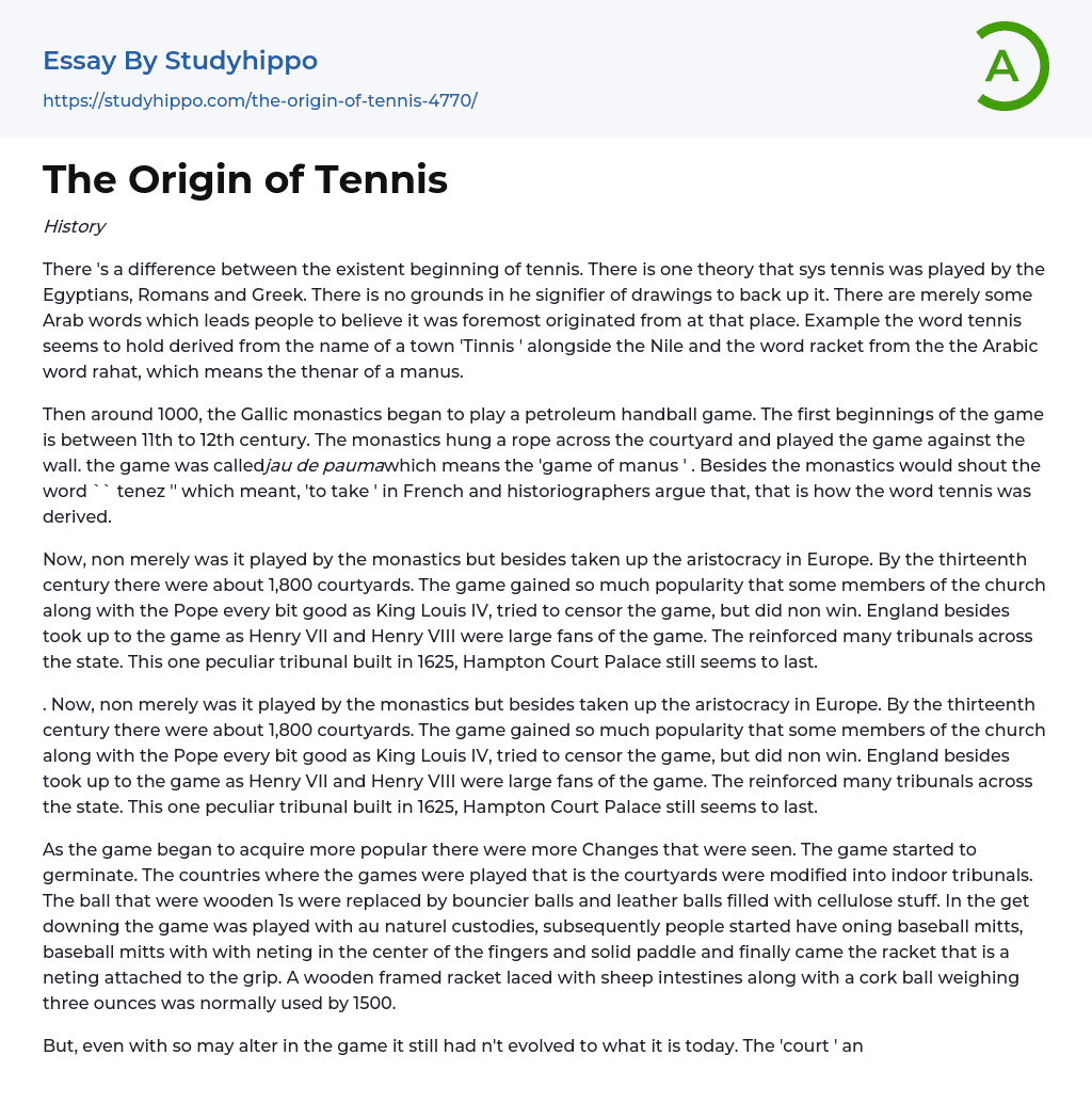 The Origin of Tennis Essay Example