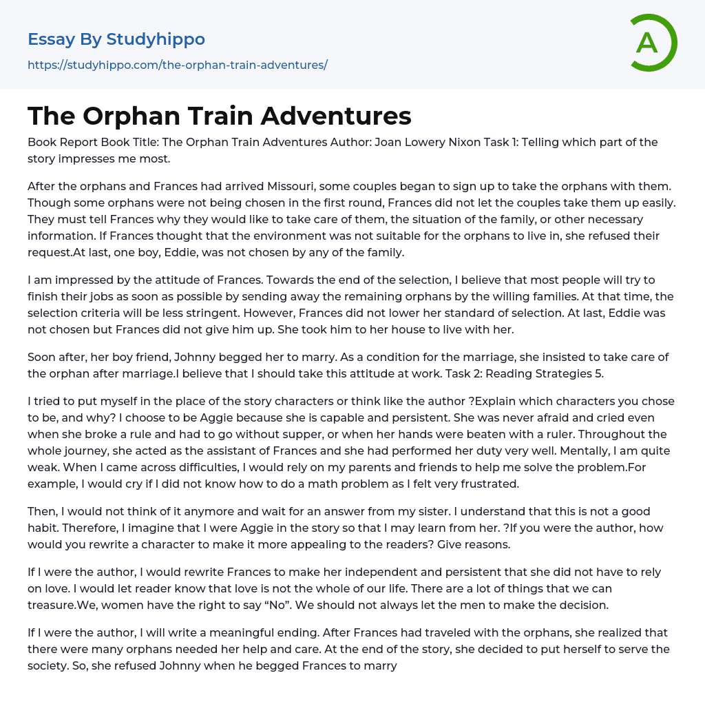 The Orphan Train Adventures Essay Example