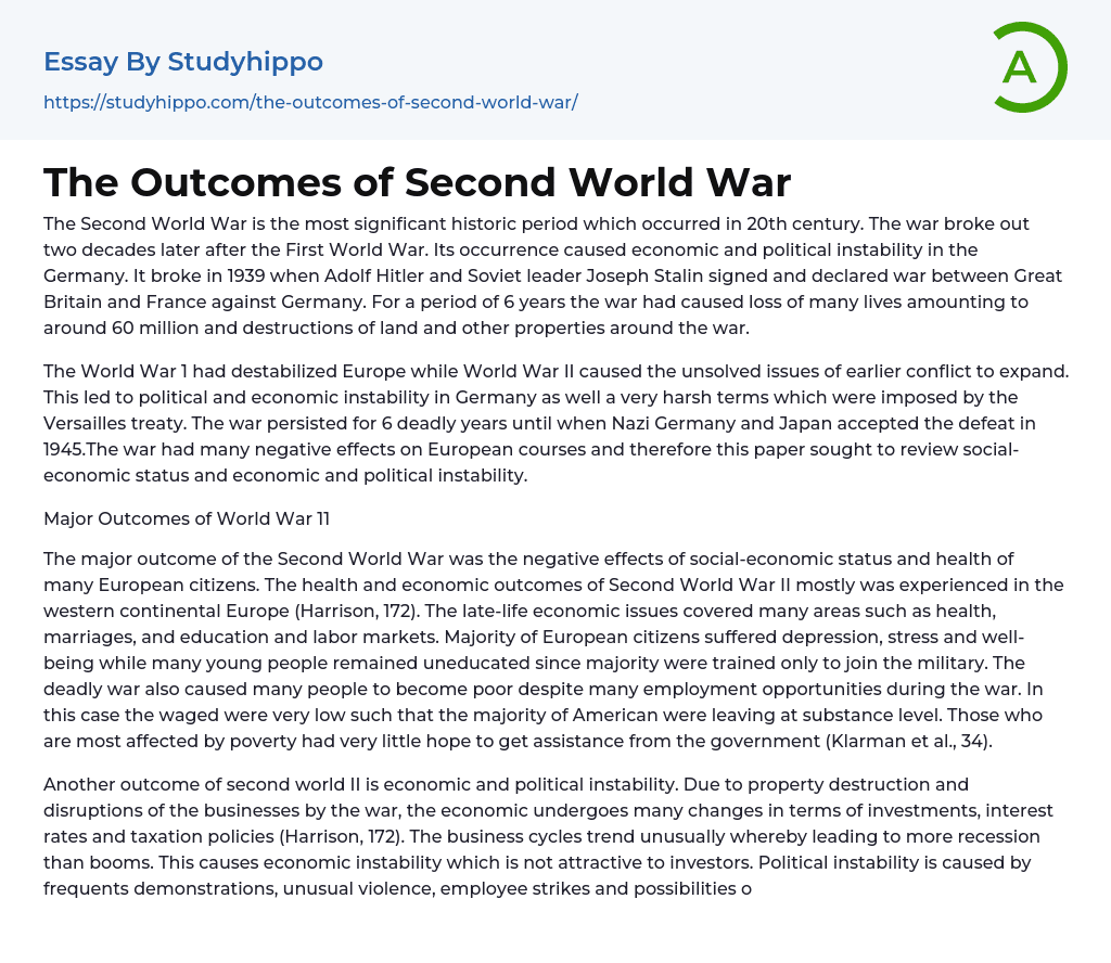 The Outcomes of Second World War Essay Example