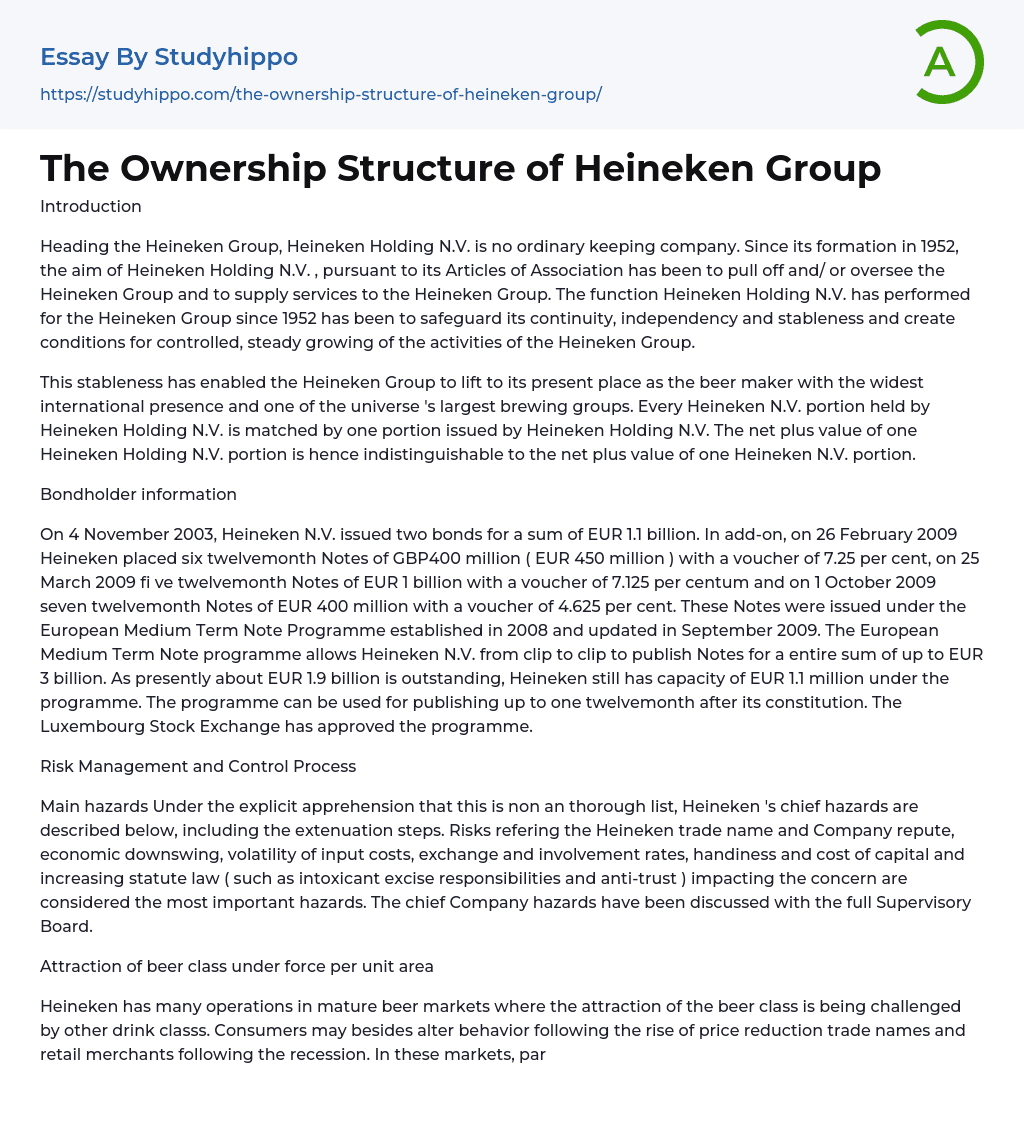 The Ownership Structure of Heineken Group Essay Example