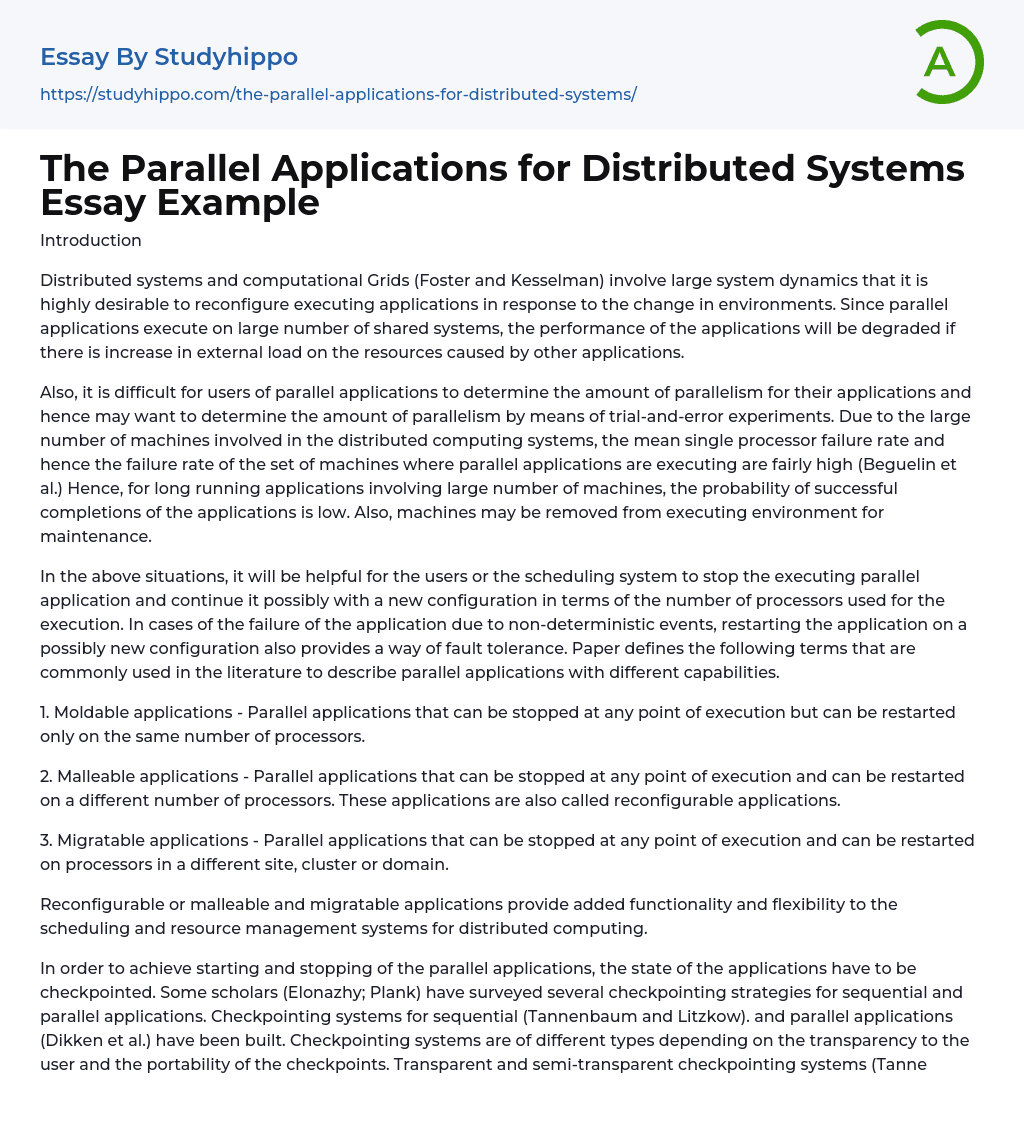The Parallel Applications for Distributed Systems Essay Example