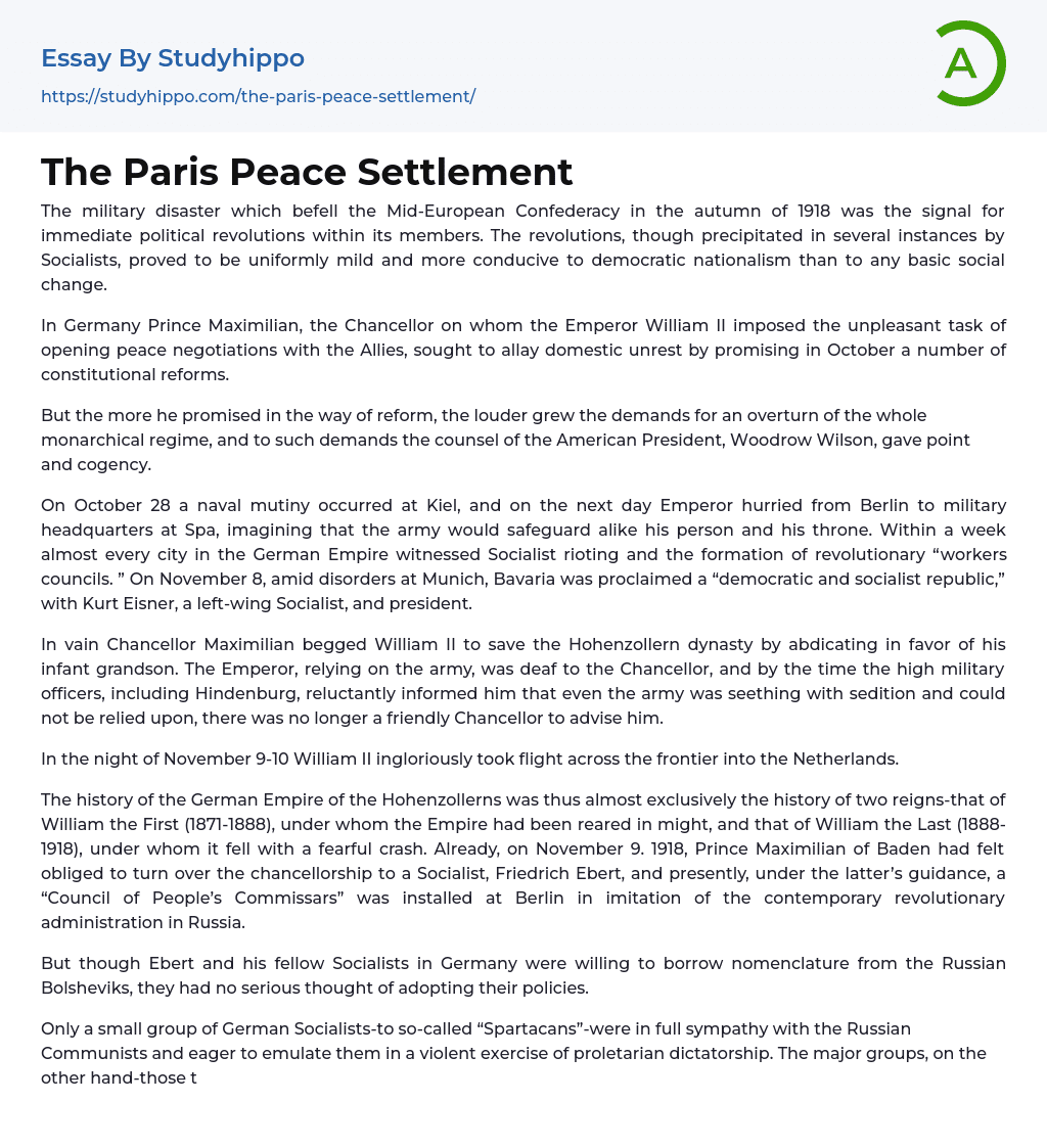 The Paris Peace Settlement Essay Example