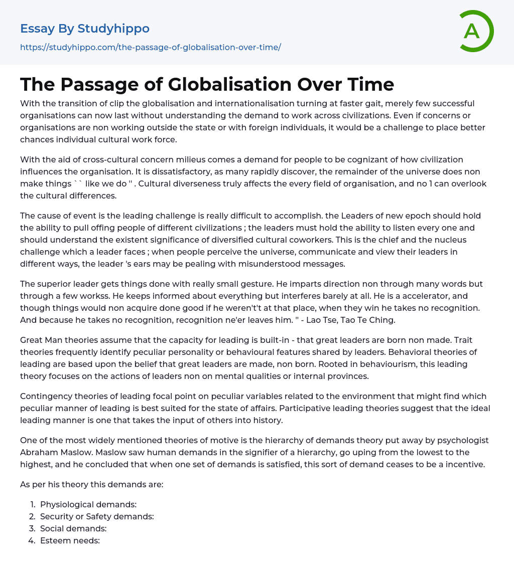 The Passage of Globalisation Over Time Essay Example