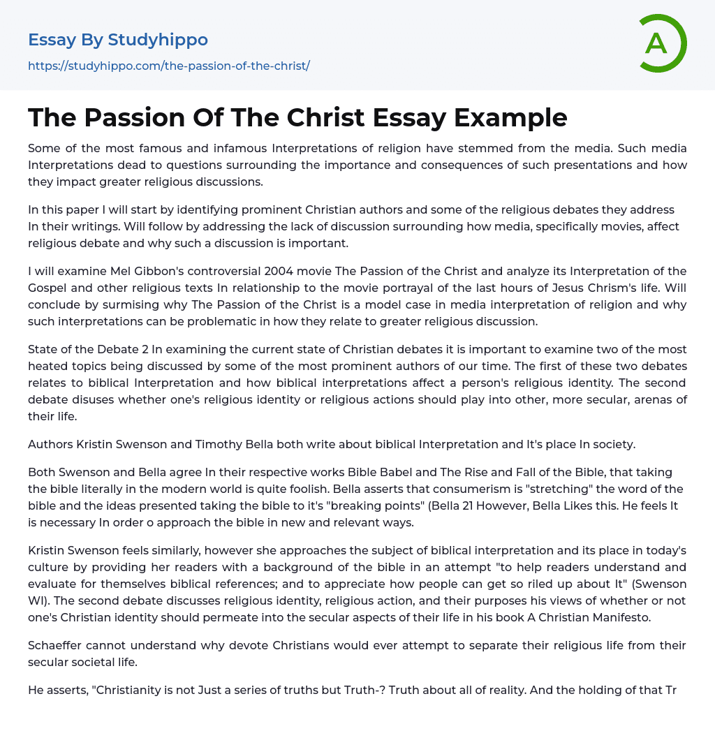 The Passion Of The Christ Essay Example