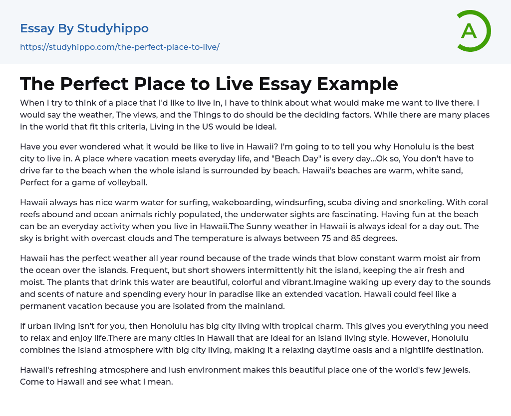 The Perfect Place to Live Essay Example
