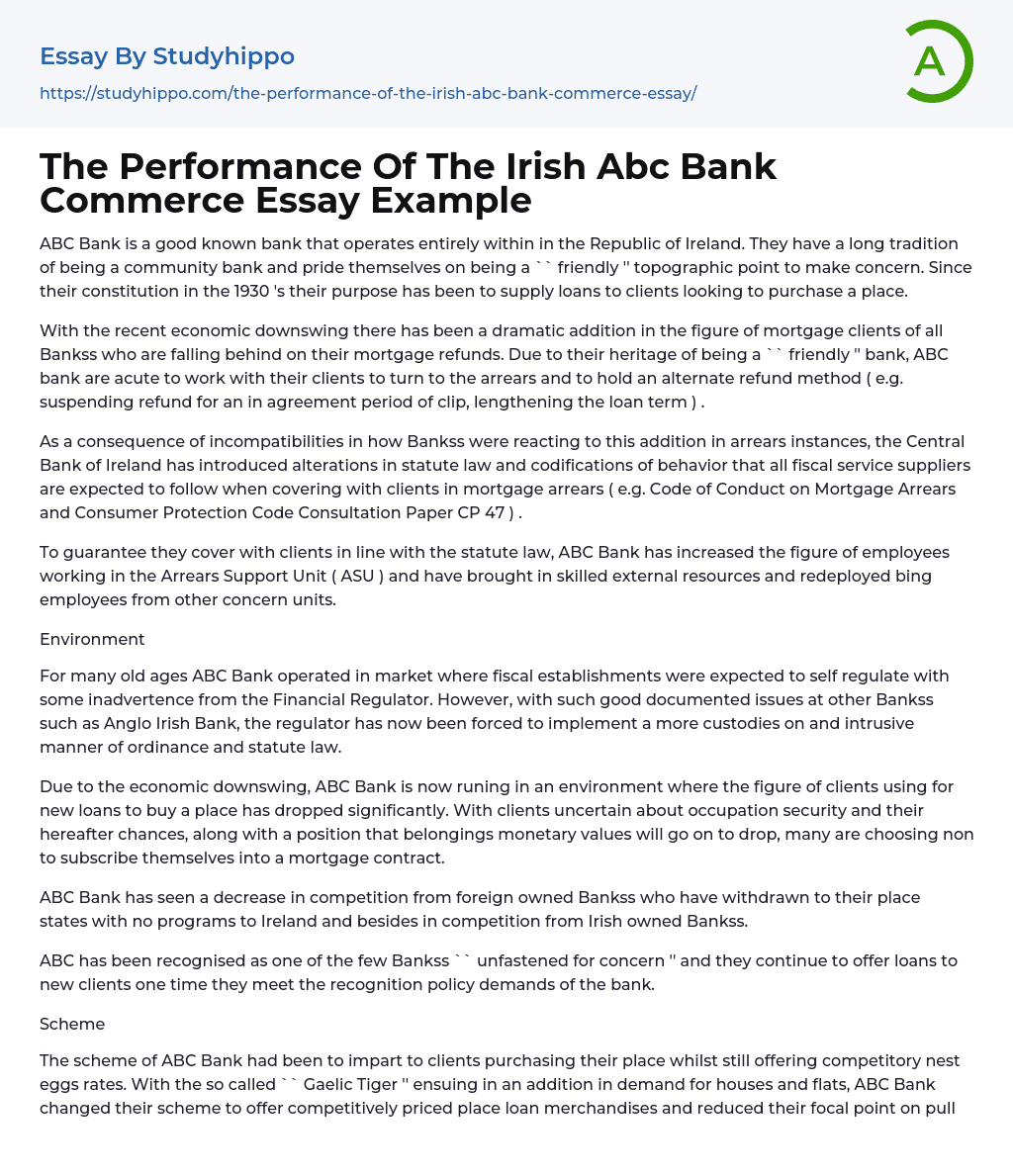 The Performance Of The Irish Abc Bank Commerce Essay Example