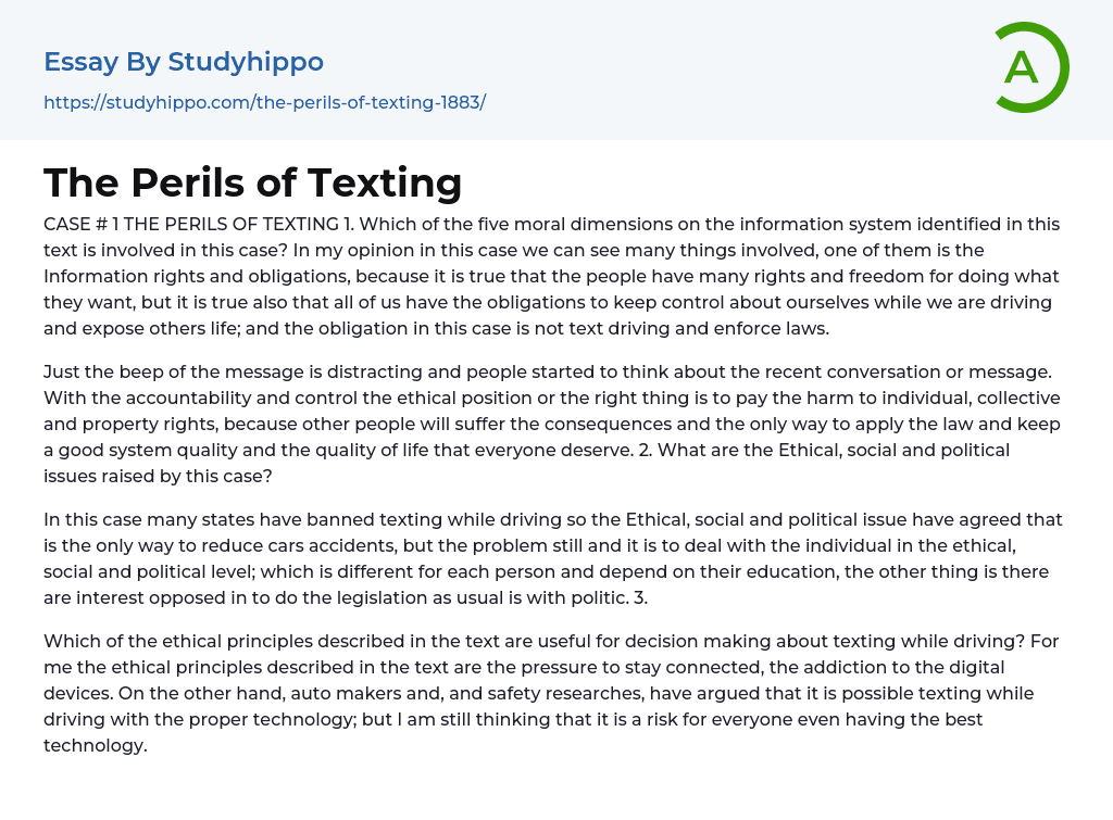 The Perils of Texting Essay Example