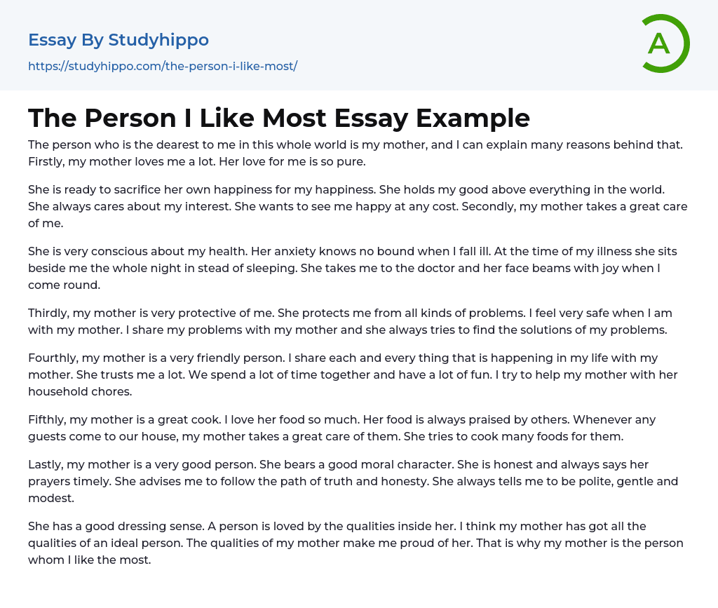 The Person I Like Most Essay Example