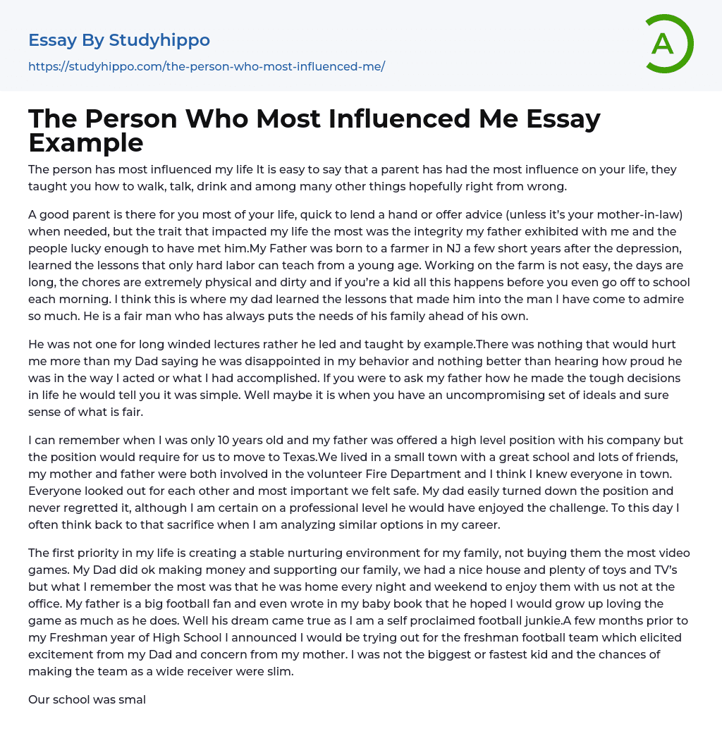 The Person Who Most Influenced Me Essay Example StudyHippo