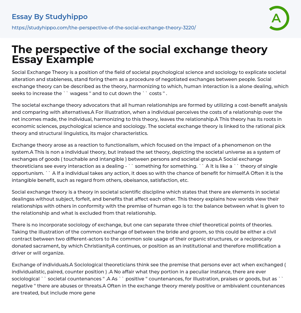 The perspective of the social exchange theory Essay Example