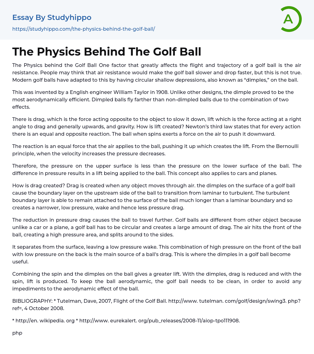 The Physics Behind The Golf Ball Essay Example