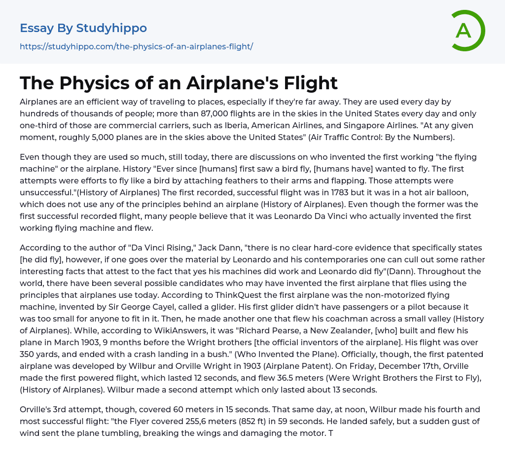 The Physics of an Airplane’s Flight Essay Example