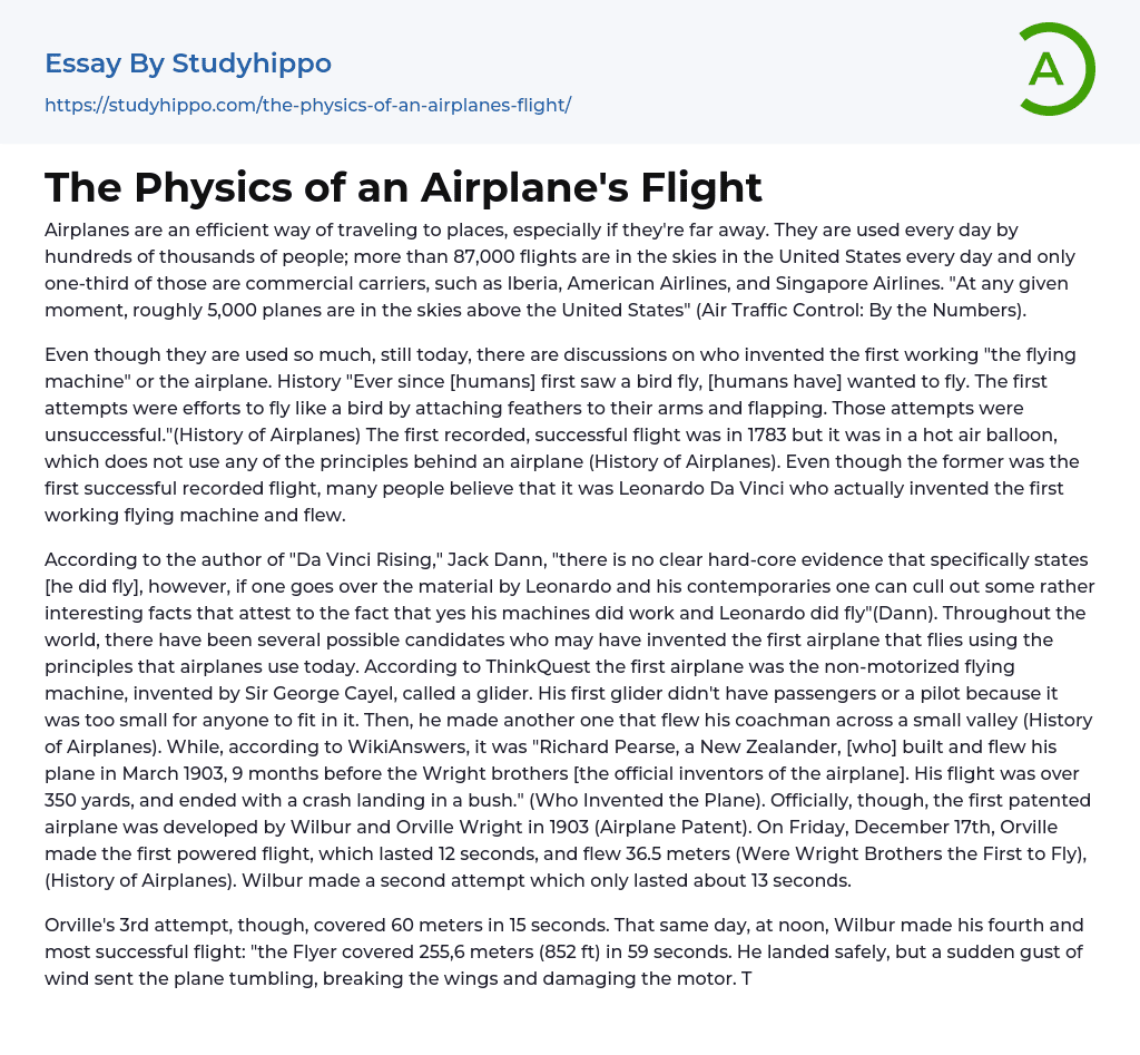 essay about airplane