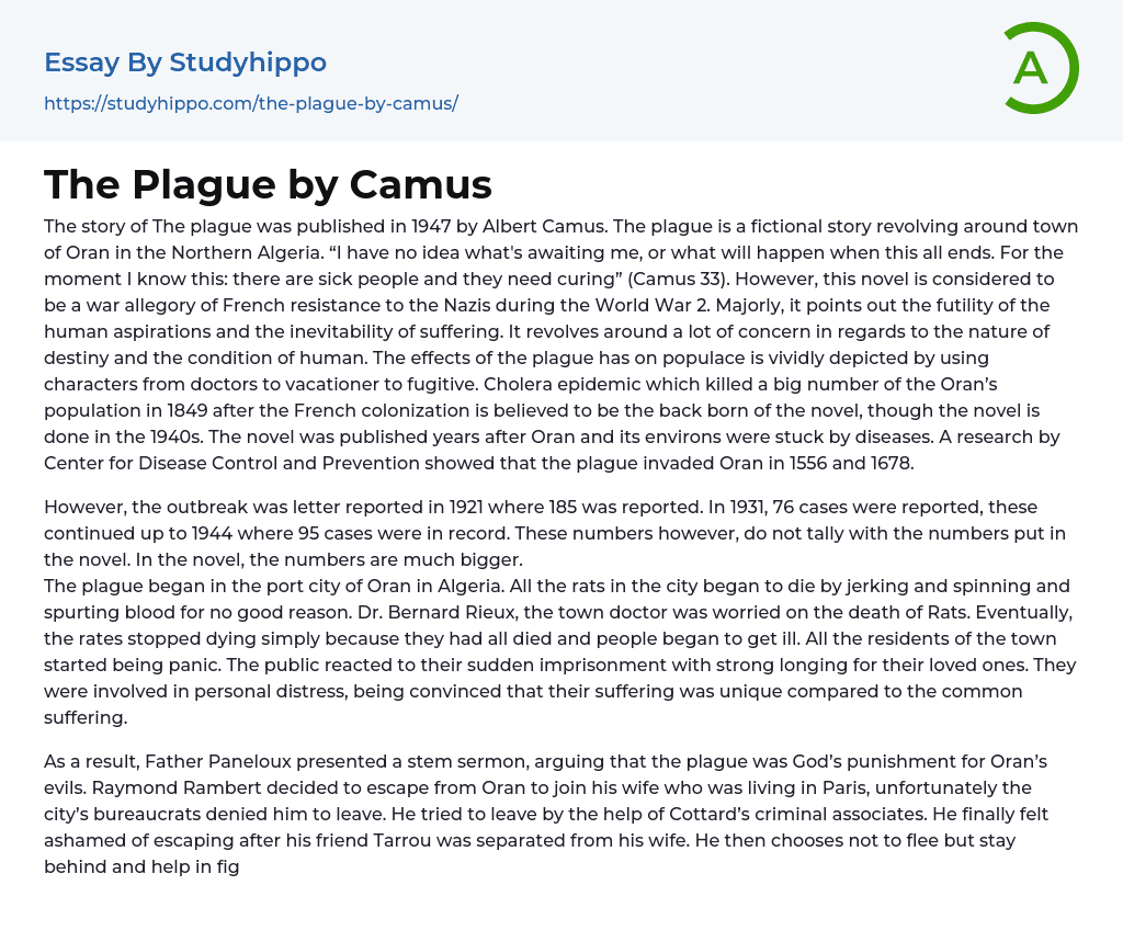 The Plague by Camus Essay Example