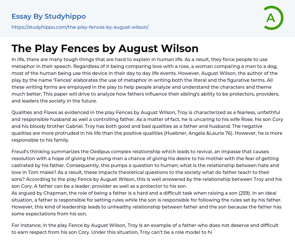 essay on fences by august wilson