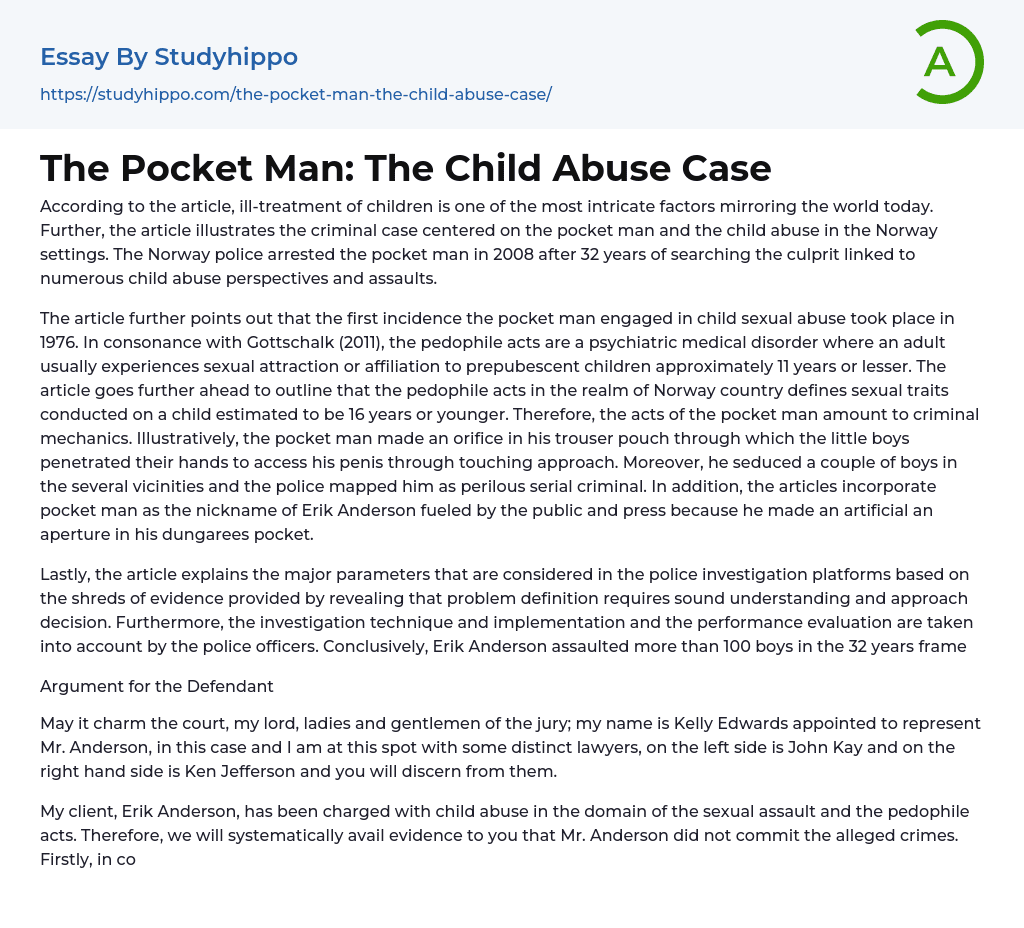 The Pocket Man: The Child Abuse Case Essay Example