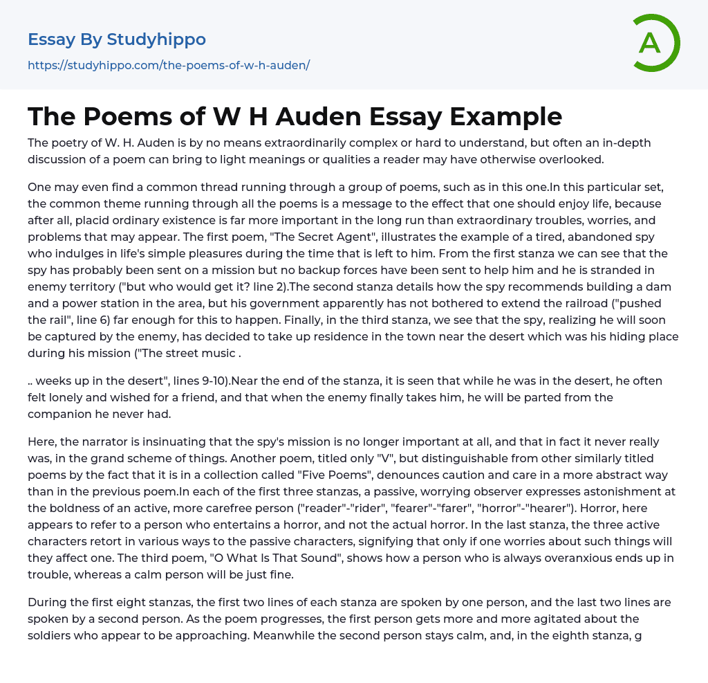 The Poems of W H Auden Essay Example