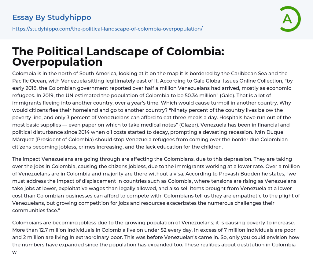 The Political Landscape of Colombia: Overpopulation Essay Example