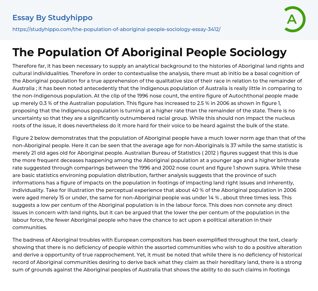 The Population Of Aboriginal People Sociology Essay Example