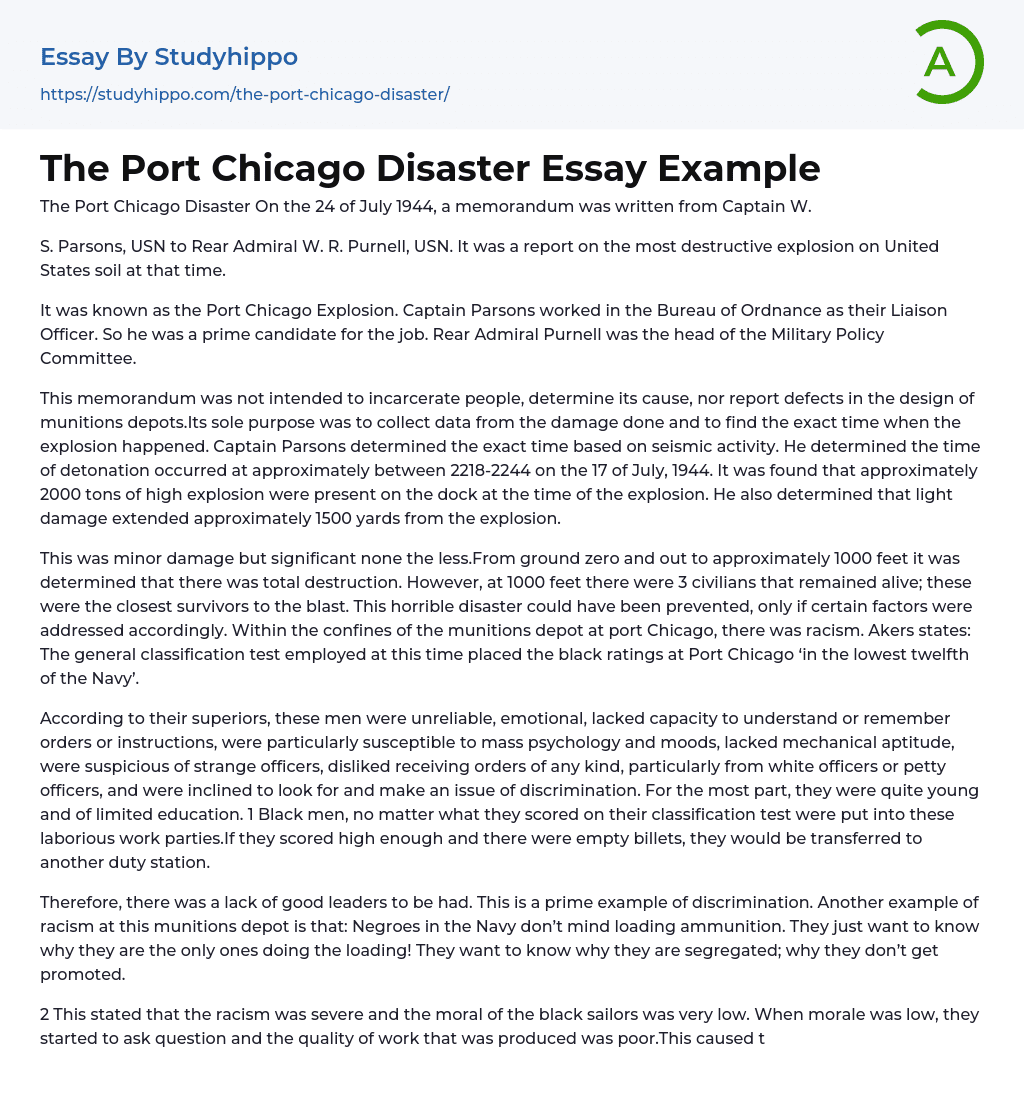 The Port Chicago Disaster Essay Example