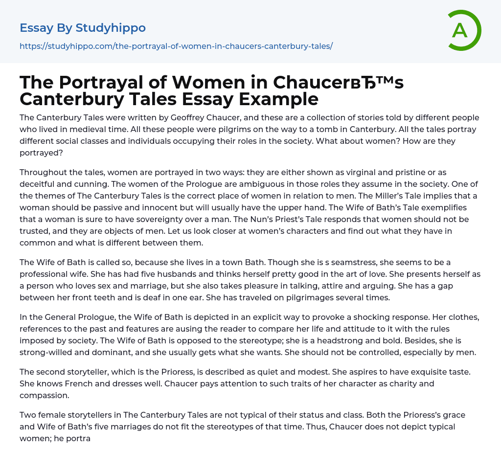 The Portrayal of Women in Chaucer’s Canterbury Tales Essay Example