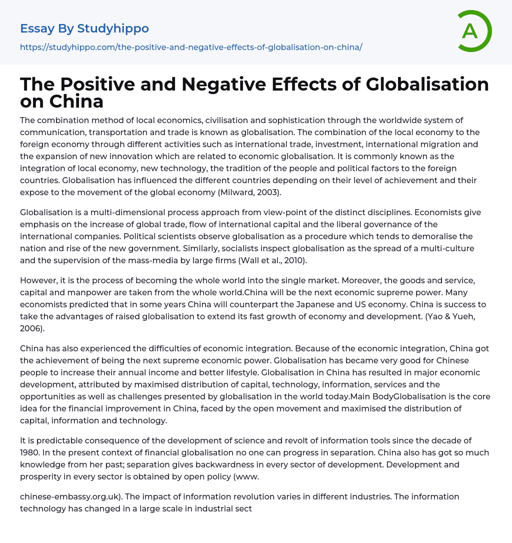 effects of globalization in china essay