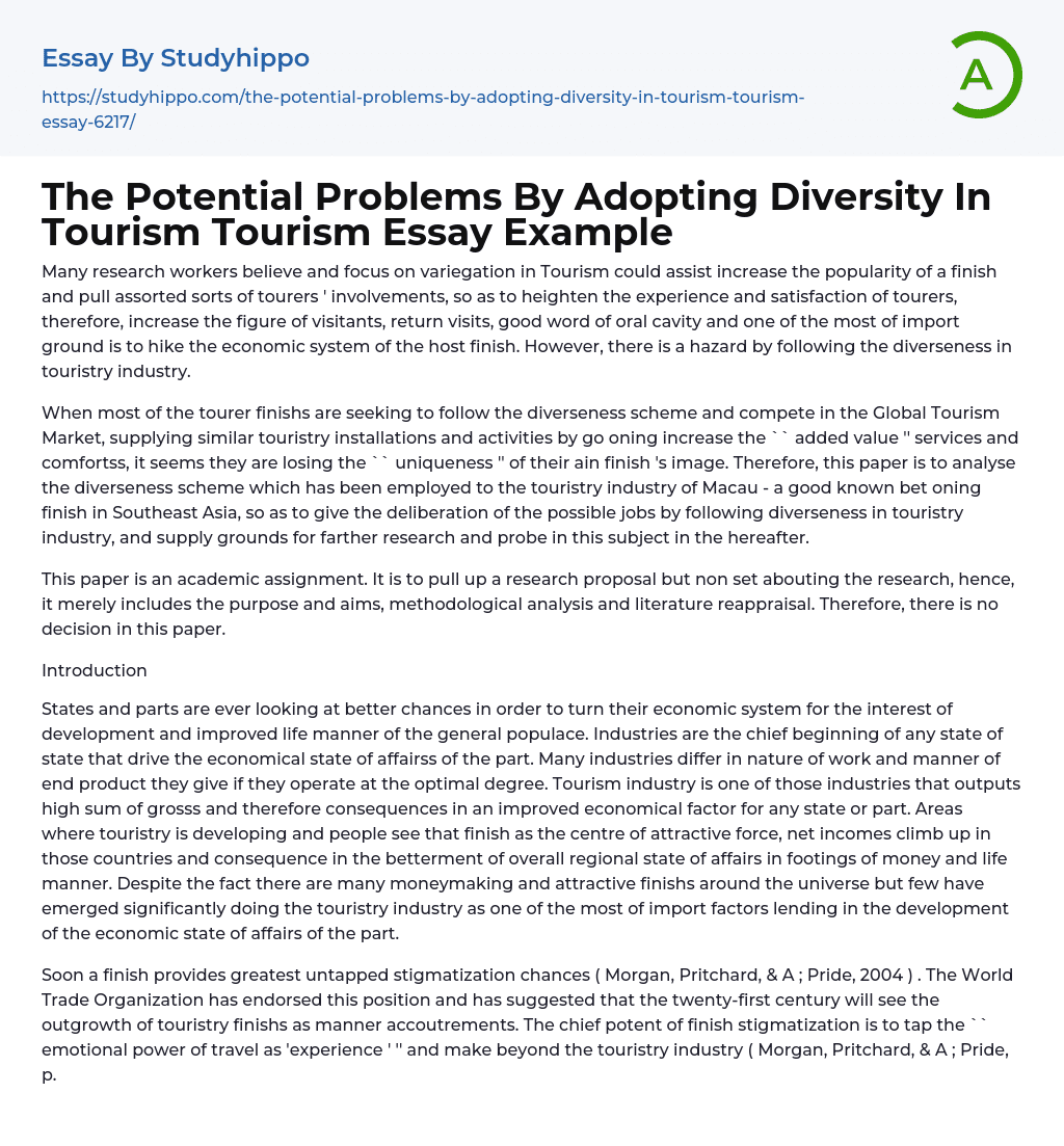 The Potential Problems By Adopting Diversity In Tourism Tourism Essay Example