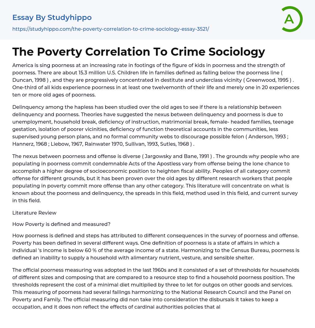 The Poverty Correlation To Crime Sociology Essay Example