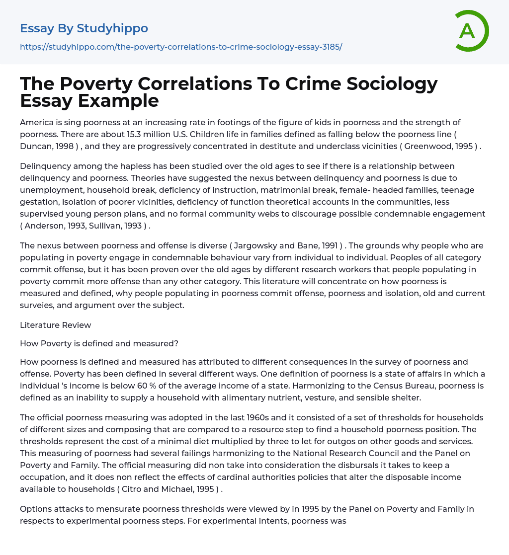 The Poverty Correlations To Crime Sociology Essay Example