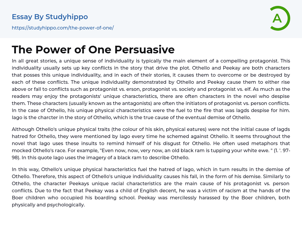 The Power of One Persuasive Essay Example
