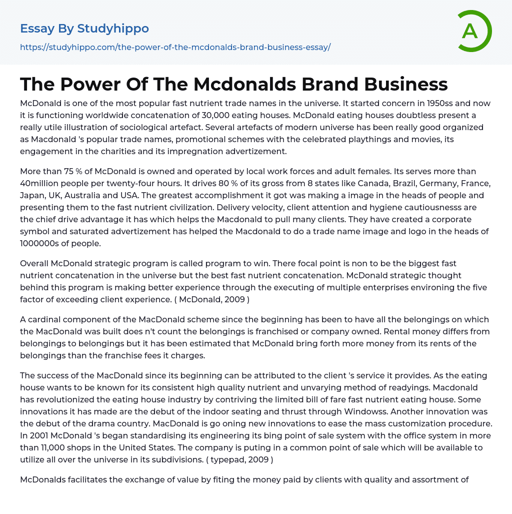 The Power Of The Mcdonalds Brand Business Essay Example