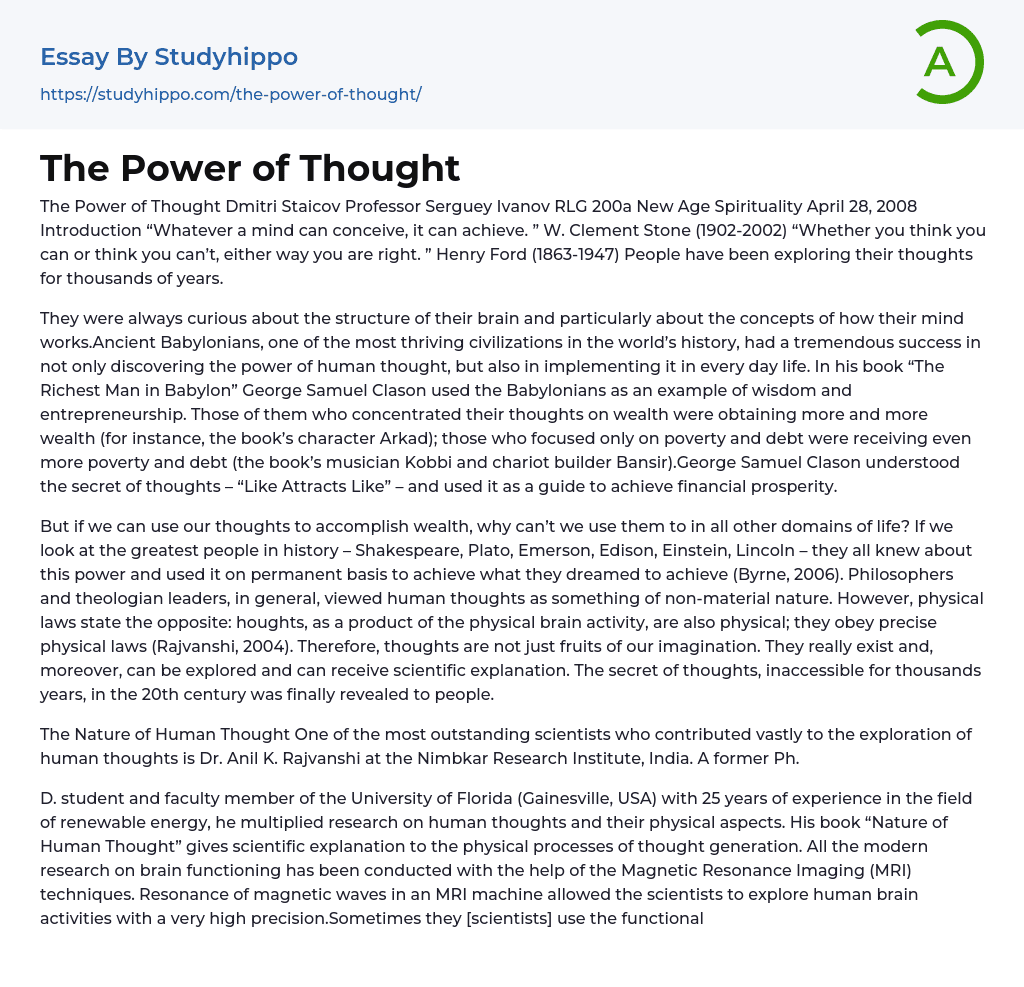 essay on power of thoughts