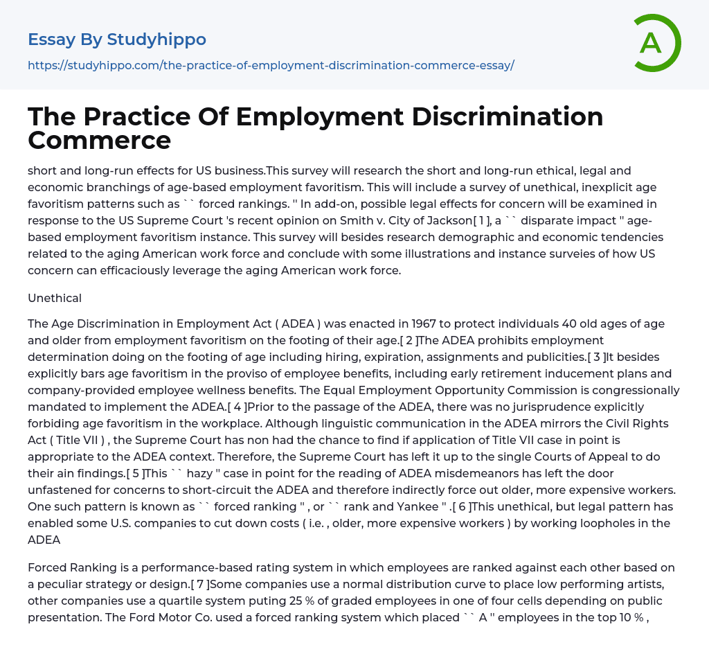 The Practice Of Employment Discrimination Commerce Essay Example