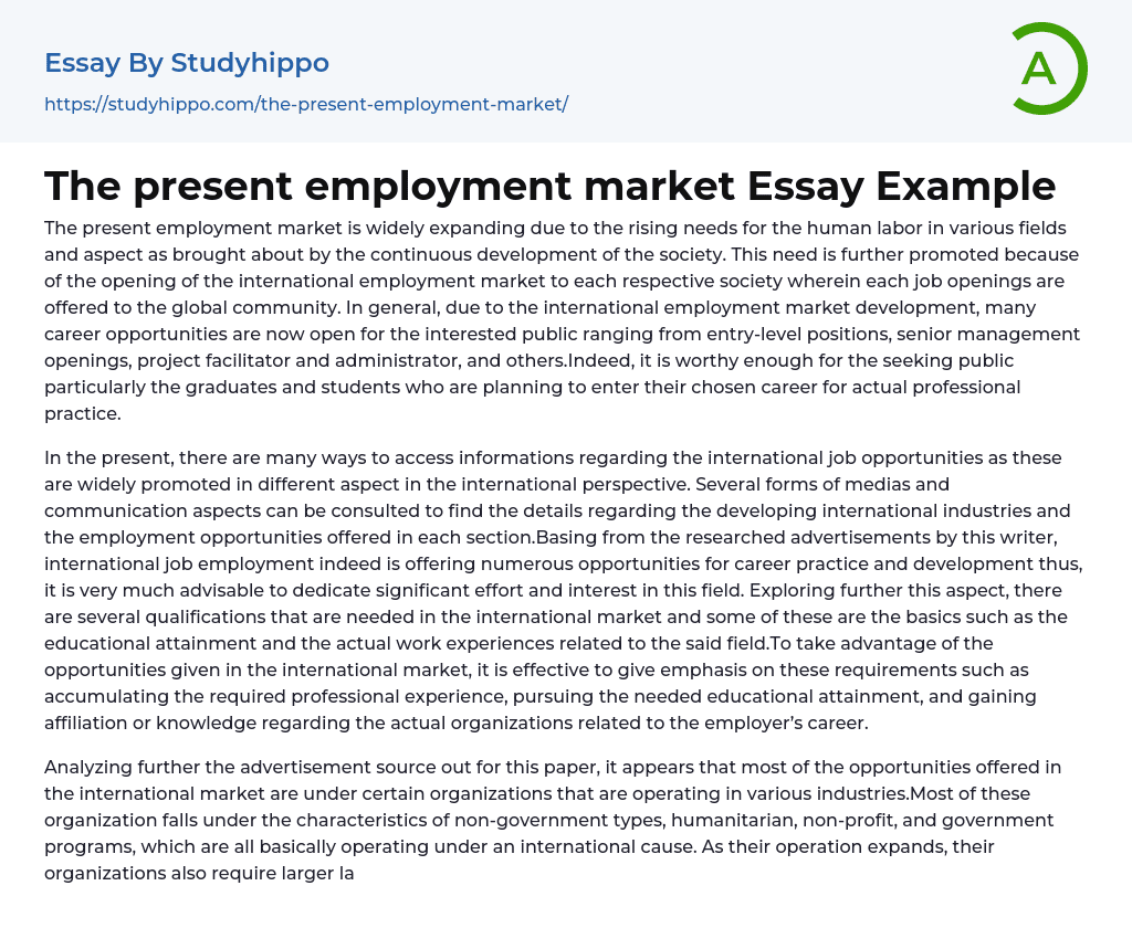 The present employment market Essay Example