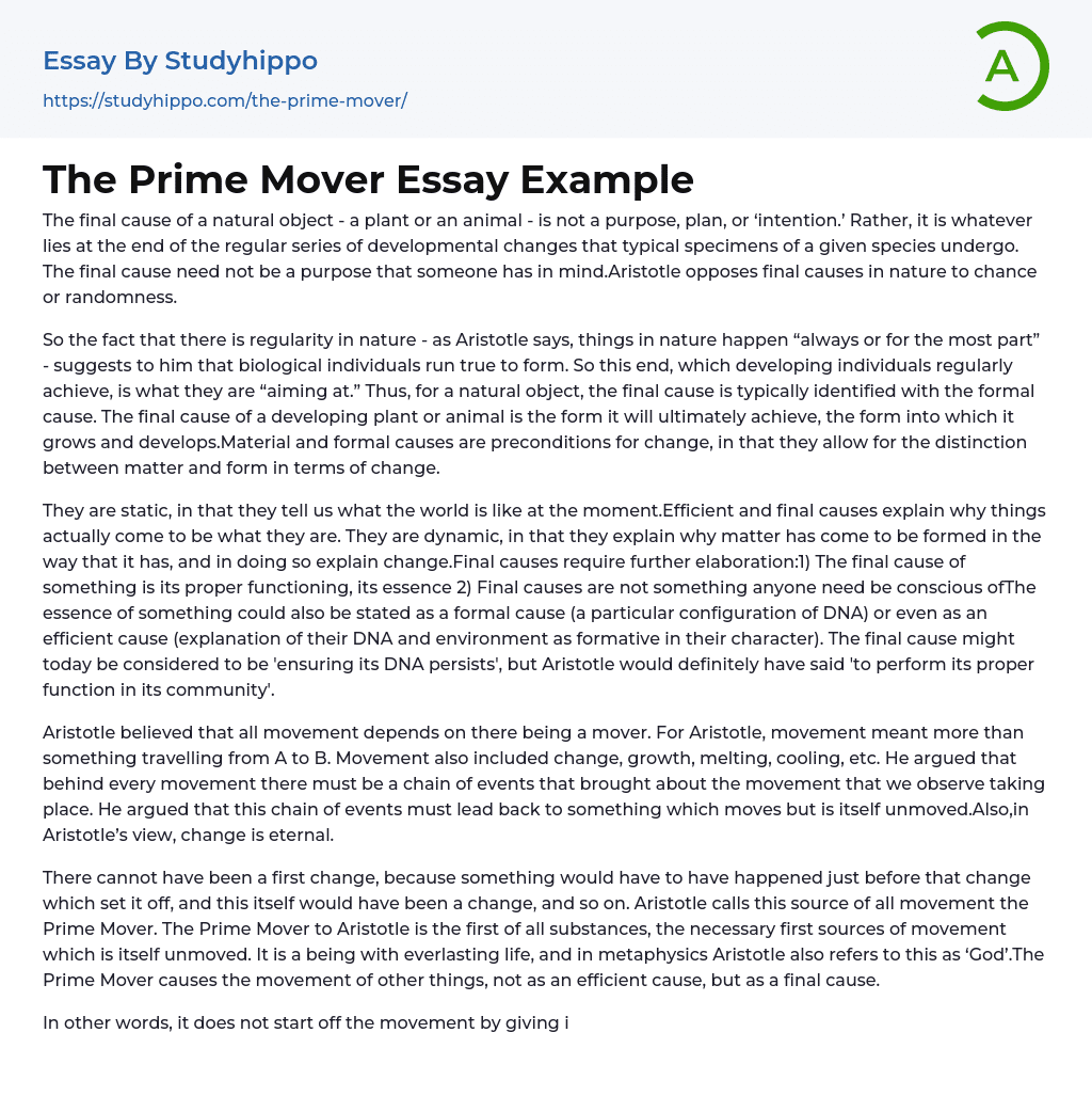 The Prime Mover Essay Example