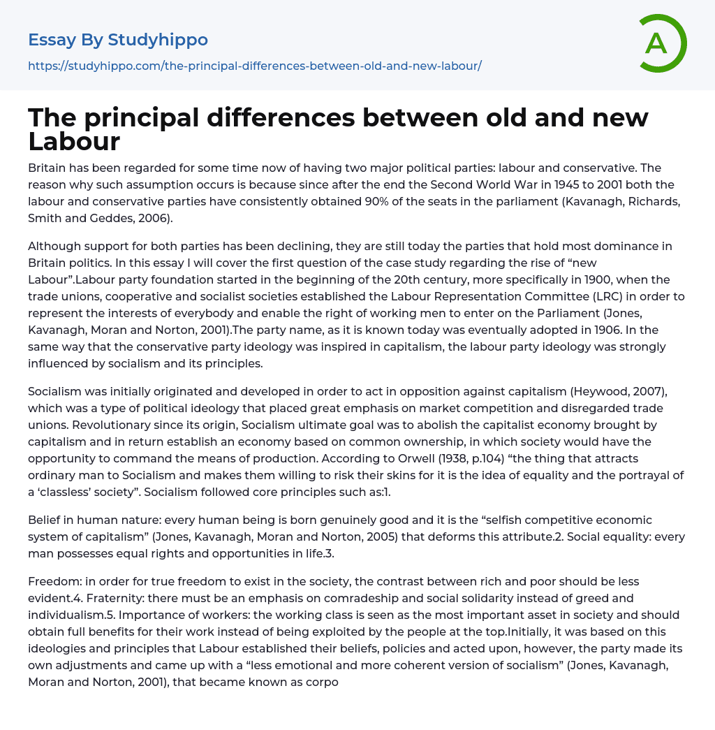 The principal differences between old and new Labour Essay Example